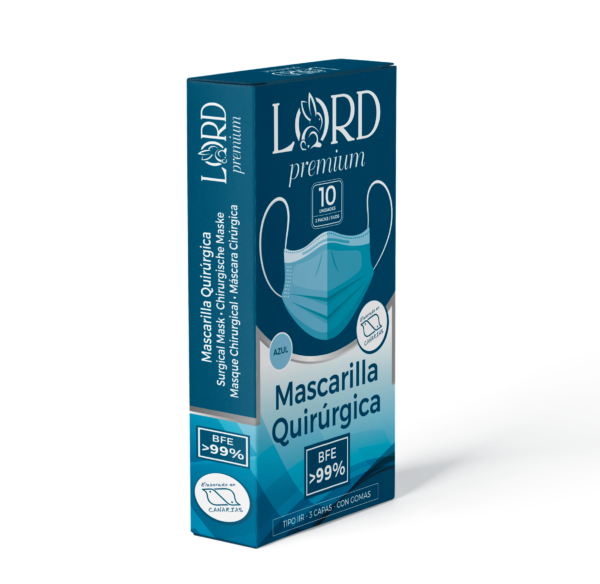 Mascarilla Quirúrgica Azul Caja 10 ud. Lord PremiumProtisa